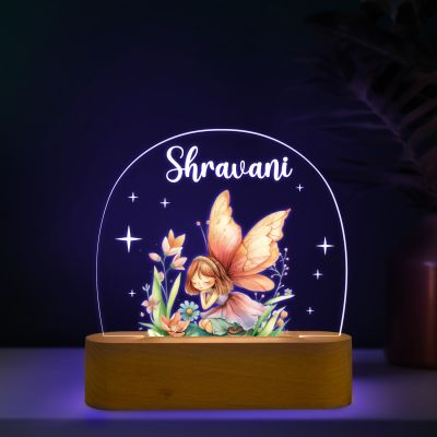 Personalized Cute Girl Butterfly with Fairy Design Night Lamp with Automatic Color Changing Light Custom with Name Girls Room Bedside Lamp Birthday Return Gift